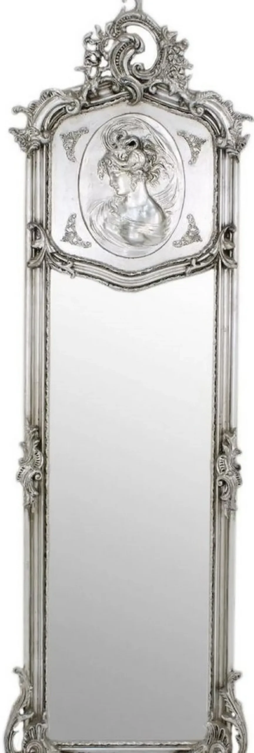 Casa Padrino Barock Spiegel Silber 55 x H. 175 cm - Handgefertigter Antik Stil Wandspiegel - Ganzkörperspiegel - Garderoben Spiegel - Wohnzimmer Spiegel - Barockstil Möbel