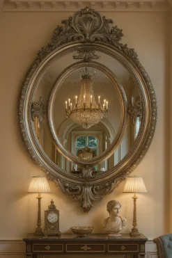 Casa Padrino Barock Spiegel Silber Oval - Wandspiegel im Barockstil - Handgefertigter Barock Garderoben Spiegel