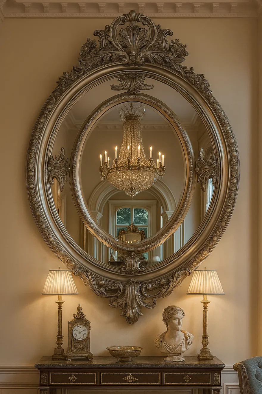 Casa Padrino Barock Spiegel Silber Oval - Wandspiegel im Barockstil - Handgefertigter Barock Garderoben Spiegel