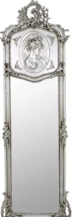 Casa Padrino Barock Spiegel Silber 55 x H. 175 cm - Handgefertigter Antik Stil Wandspiegel - Ganzkörperspiegel - Garderoben Spiegel - Wohnzimmer Spiegel - Barock Möbel