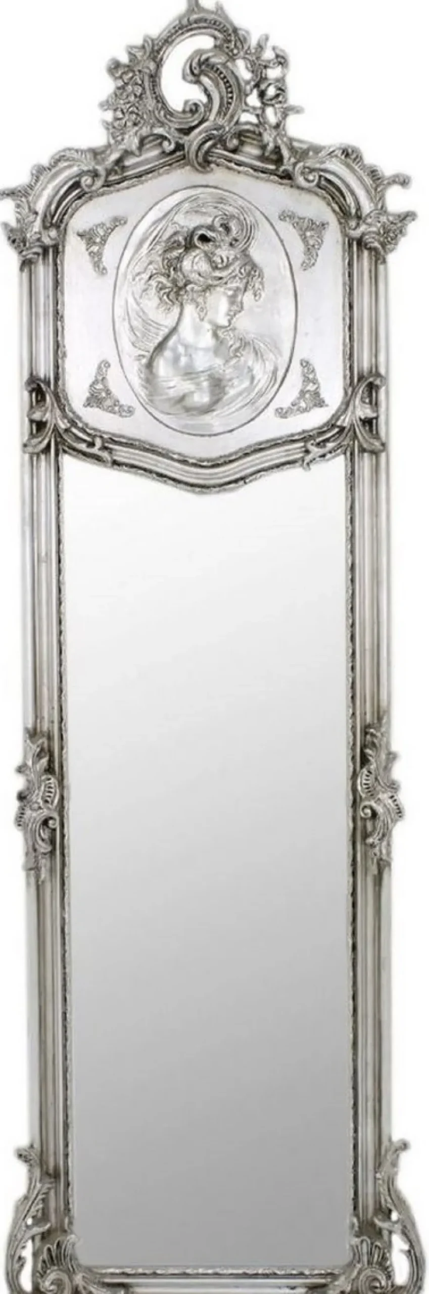 Casa Padrino Barock Spiegel Silber 55 x H. 175 cm - Handgefertigter Antik Stil Wandspiegel - Ganzkörperspiegel - Garderoben Spiegel - Wohnzimmer Spiegel - Barock Möbel