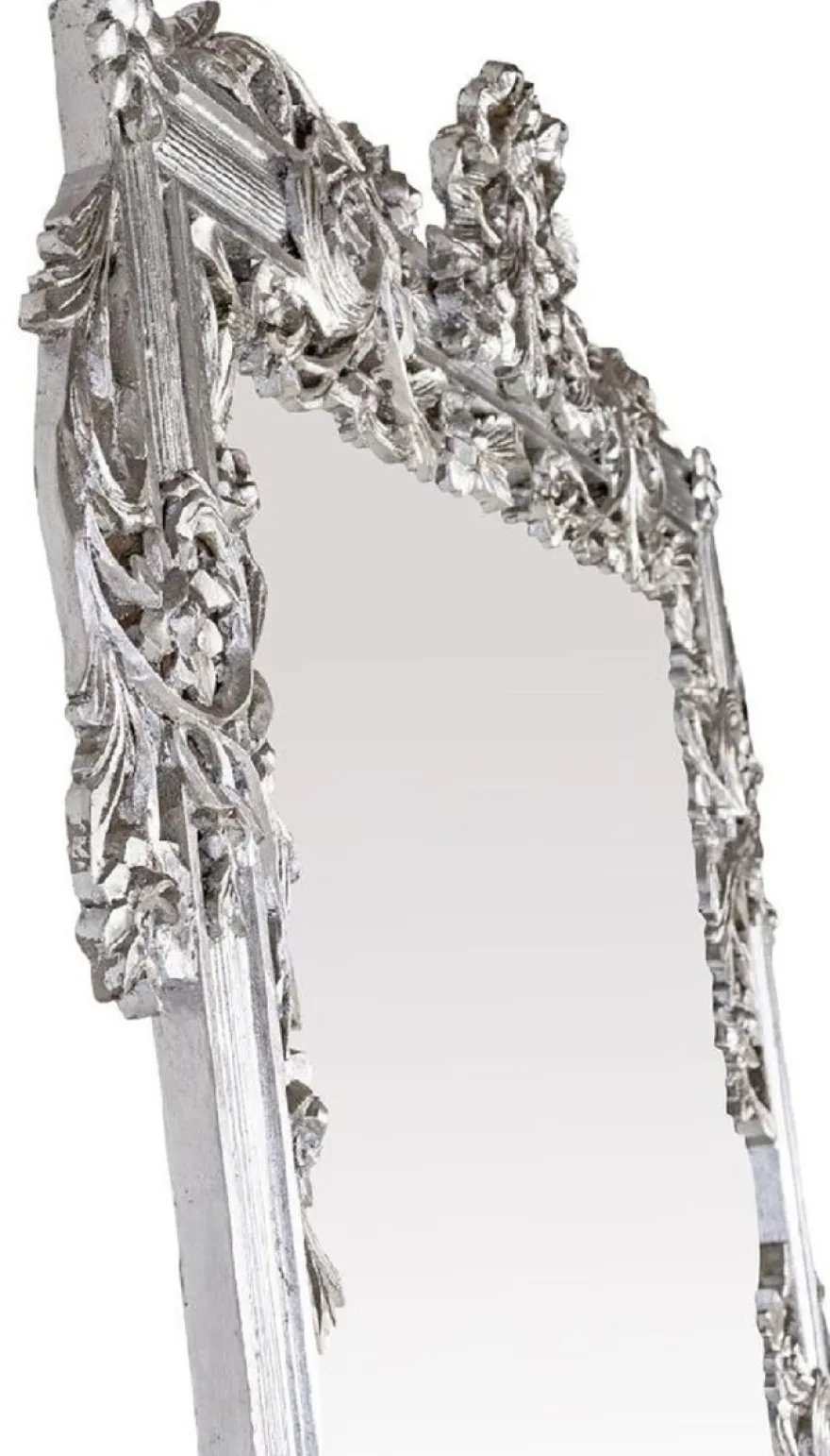 Casa Padrino Barock Spiegel Silber 112 x 6 x H. 224 cm - Prunkvoller Wandspiegel mit eleganten Verzierungen - Barock Garderoben Spiegel - Barockstil Wandspiegel - Barock Möbel - Edel & Prunkvoll