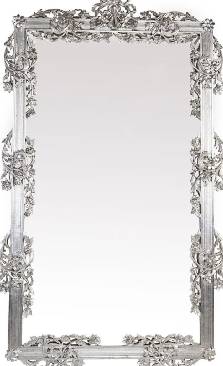 Casa Padrino Barock Spiegel Silber 112 x 6 x H. 224 cm - Prunkvoller Wandspiegel mit eleganten Verzierungen - Barock Garderoben Spiegel - Barockstil Wandspiegel - Barock Möbel - Edel & Prunkvoll
