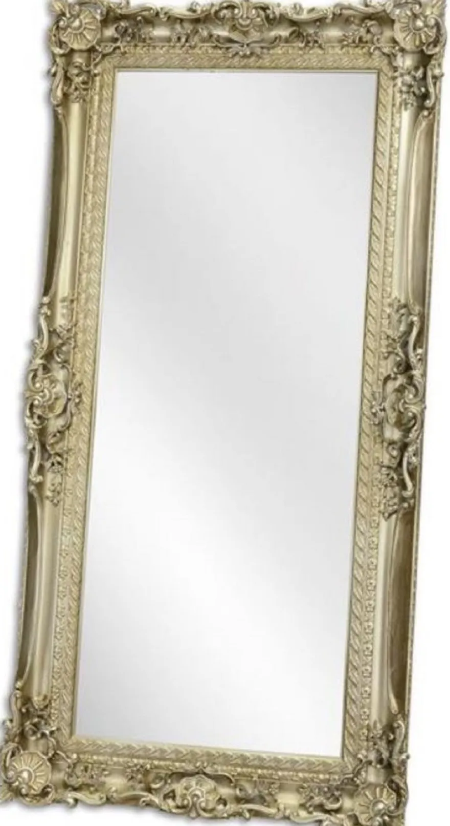 Casa Padrino Barock Spiegel Silber 88 x H. 178 cm - Garderoben Spiegel - Wohnzimmer Spiegel - Prunkvoller Wandspiegel im Barockstil