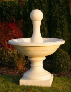 Casa Padrino Barock Springbrunnen Sandfarben Ø 102 x H. 151 cm - Prunkvoller Gartenbrunnen im Barockstil - Runder Gartendeko Stein Brunnen - Barock Garten Deko Accessoires