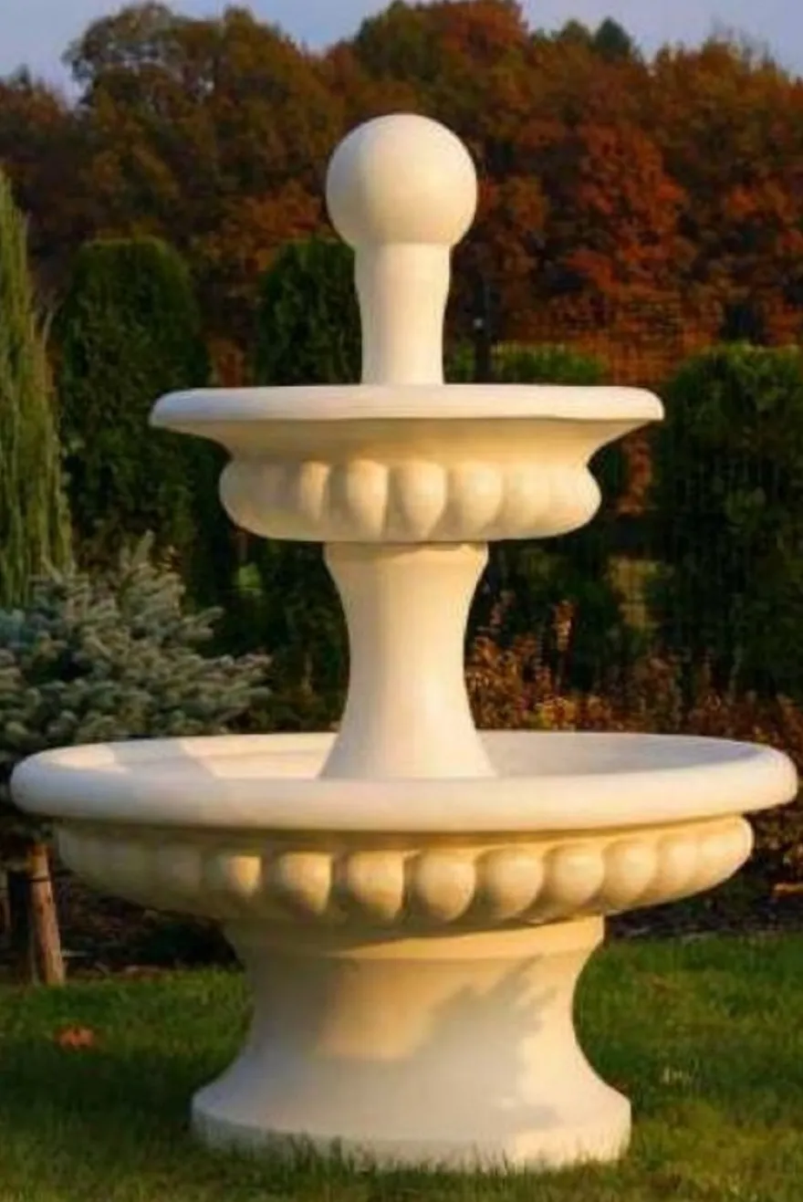 Casa Padrino Barock Springbrunnen Sandfarben Ø 120 x H. 163 cm - Prunkvoller Gartenbrunnen im Barockstil - Runder Gartendeko Stein Brunnen - Barock Garten Deko Accessoires