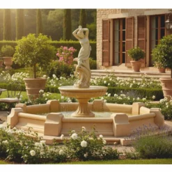 Casa Padrino Barock Springbrunnen Beige Ø 152 x H. 240 cm - Prunkvoller Gartenbrunnen