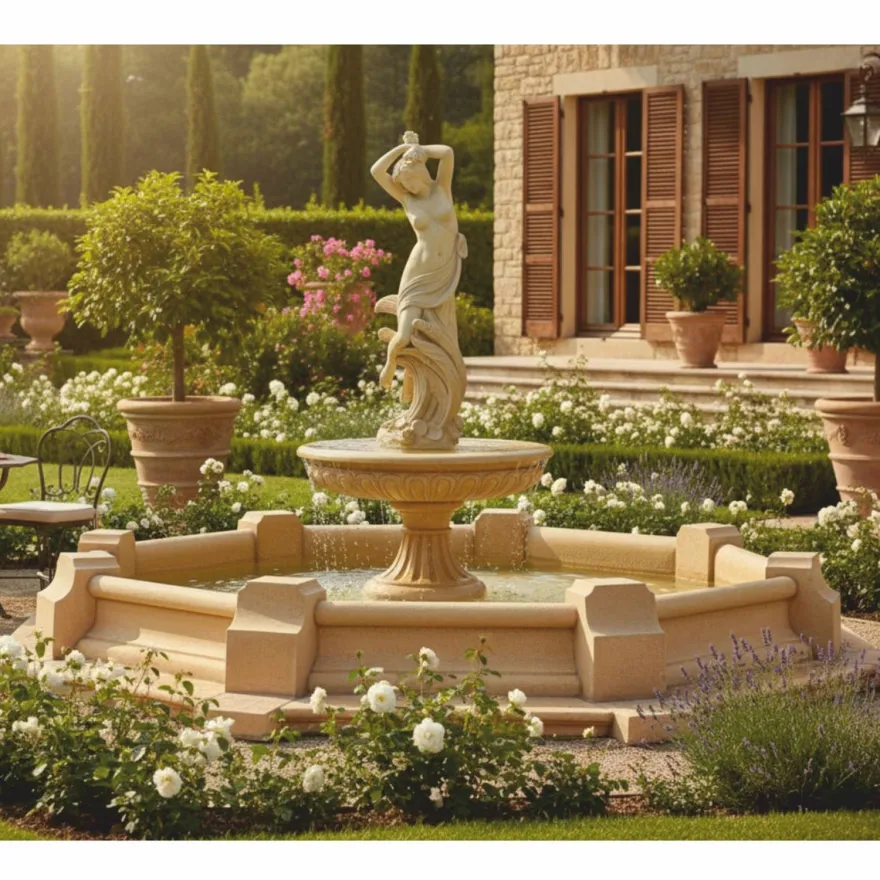 Casa Padrino Barock Springbrunnen Beige Ø 152 x H. 240 cm - Prunkvoller Gartenbrunnen