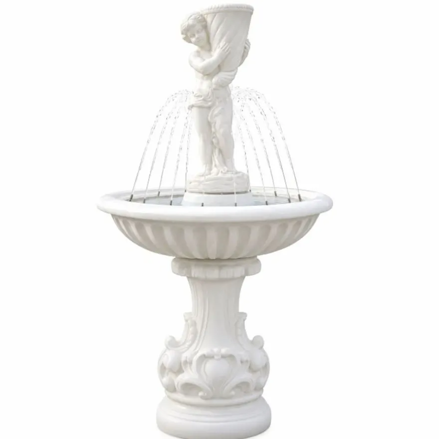 Casa Padrino Barock Springbrunnen mit Wasserdüsenring Weiß Ø 92 x H. 167 cm - Prunkvoller Barockstil Gartenbrunnen - Barock Garten Deko