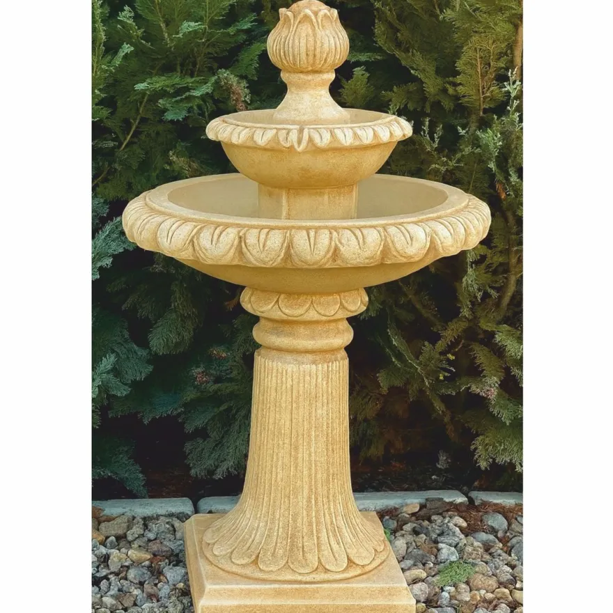 Casa Padrino Barock Springbrunnen Beige Ø 51 x H. 91 cm - Garten Deko Brunnen