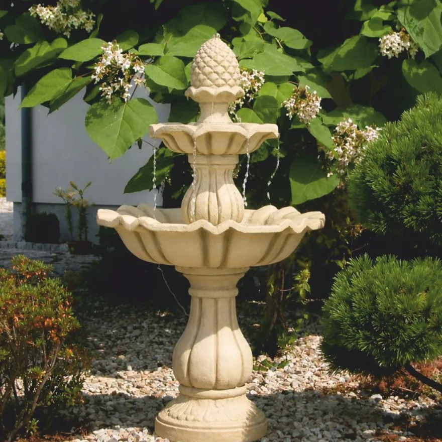 Casa Padrino Barock Springbrunnen Sandfarben H. 141 cm - Garten Deko Accessoires