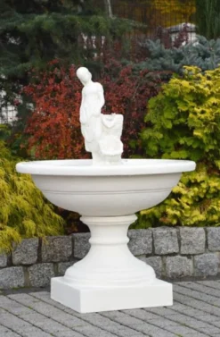 Casa Padrino Barock Springbrunnen Weiß Ø 102 x H. 136 cm - Prunkvoller Gartenbrunnen im Barockstil - Runder Gartendeko Stein Brunnen - Barock Garten Deko Accessoires