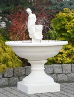 Casa Padrino Barock Springbrunnen Weiß Ø 102 x H. 136 cm - Prunkvoller Gartenbrunnen im Barockstil - Runder Gartendeko Stein Brunnen - Barock Garten Deko Accessoires