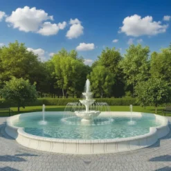 Casa Padrino Barock Springbrunnen mit Wasserdüsenring und Brunnenumrandung Weiß / Grau 950 x 900 x H. 220 cm - Nostalgischer Gartenbrunnen - Hotel Brunnen