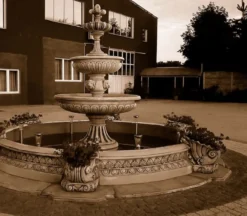 Casa Padrino Barock Springbrunnen Umrandung Grau Ø 545 x H. 58 cm - Prunkvolle Gartenbrunnen Umrandung - Barockstil Brunnen Umrandung - Gartendeko im Barockstil - Barock Garten Accessoires