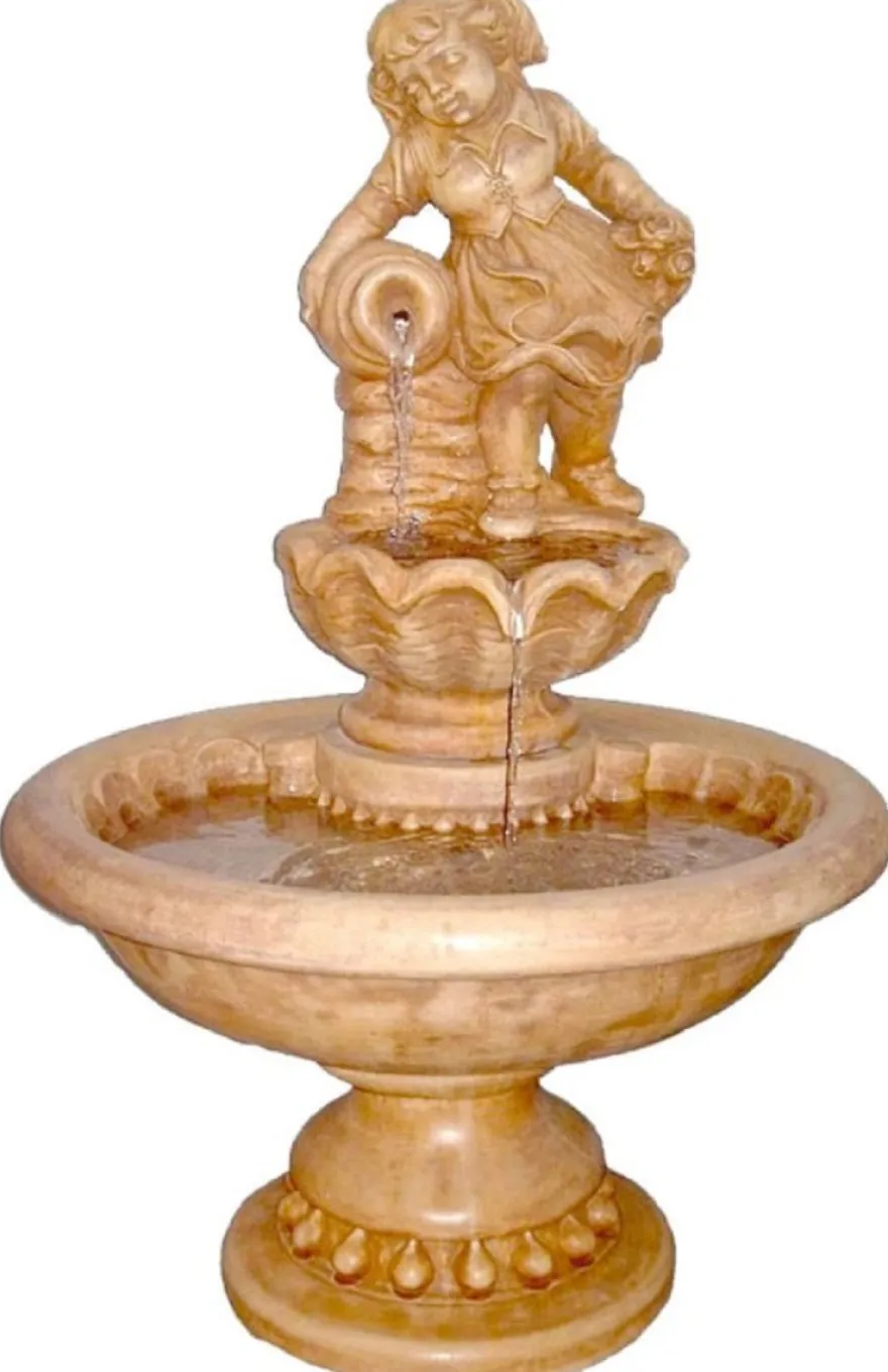 Casa Padrino Barock Springbrunnen Mädchen Beige Ø 70 x H. 119 cm