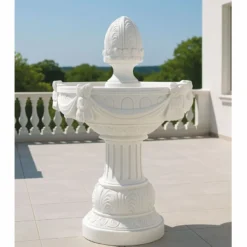 Casa Padrino Barock Springbrunnen Weiß Ø 70 x H. 120 cm - Barock Garten Deko Brunnen