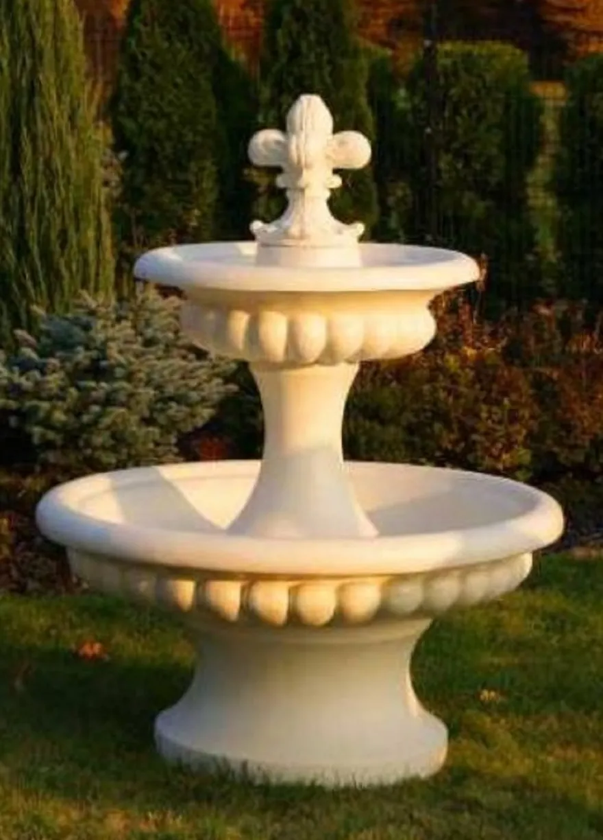 Casa Padrino Barock Springbrunnen Sandfarben Ø 120 x H. 157 cm - Prunkvoller Gartenbrunnen im Barockstil - Runder Gartendeko Stein Brunnen - Barock Garten Deko Accessoires