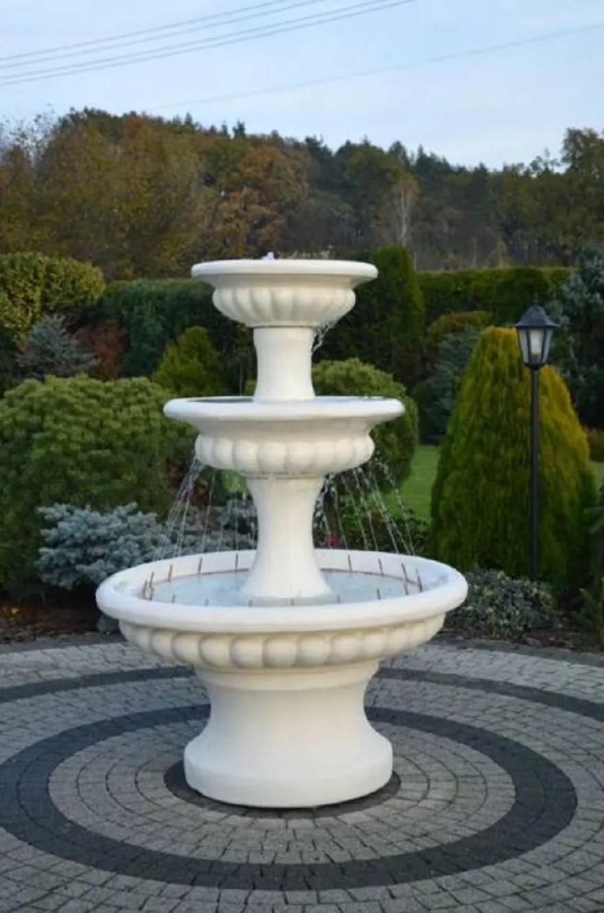 Casa Padrino Barock Springbrunnen Weiß Ø 120 x H. 171 cm - Prunkvoller Gartenbrunnen - Gartendeko Brunnen - Barock & Jugendstil Garten Deko Accessoires