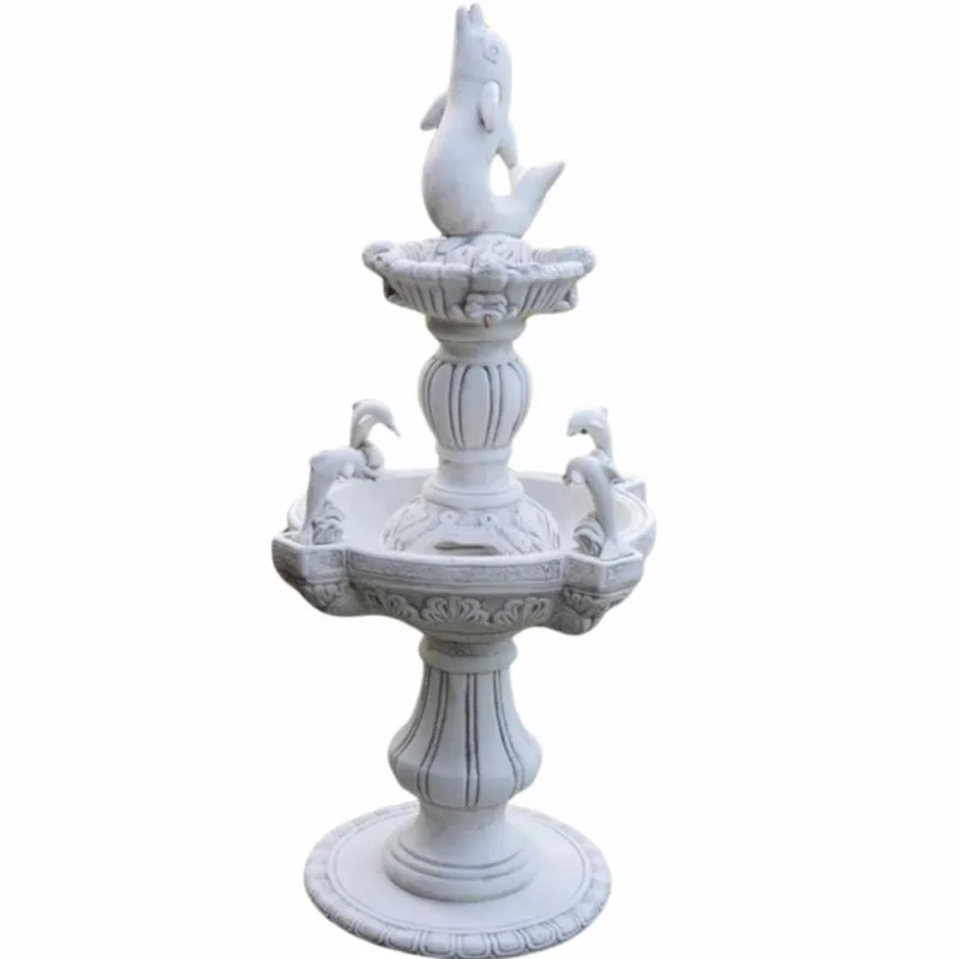 Casa Padrino Barock Springbrunnen Delphine Weiß / Grau Ø 80 x H. 170 cm