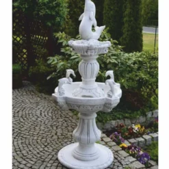 Casa Padrino Barock Springbrunnen Delphine Weiß / Grau Ø 80 x H. 170 cm