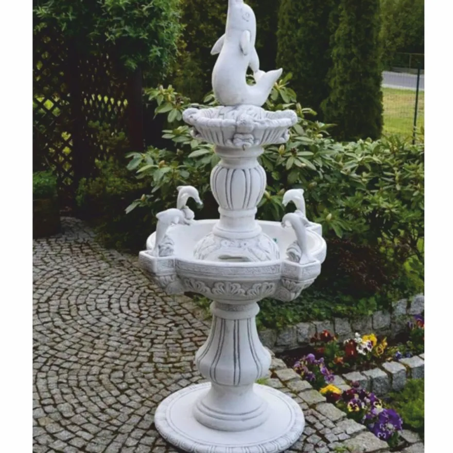 Casa Padrino Barock Springbrunnen Delphine Weiß / Grau Ø 80 x H. 170 cm