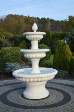 Casa Padrino Barock Springbrunnen Weiß Ø 120 x H. 186 cm - Prunkvoller Gartenbrunnen im Barockstil - Runder Gartendeko Stein Brunnen - Barock Garten Deko Accessoires