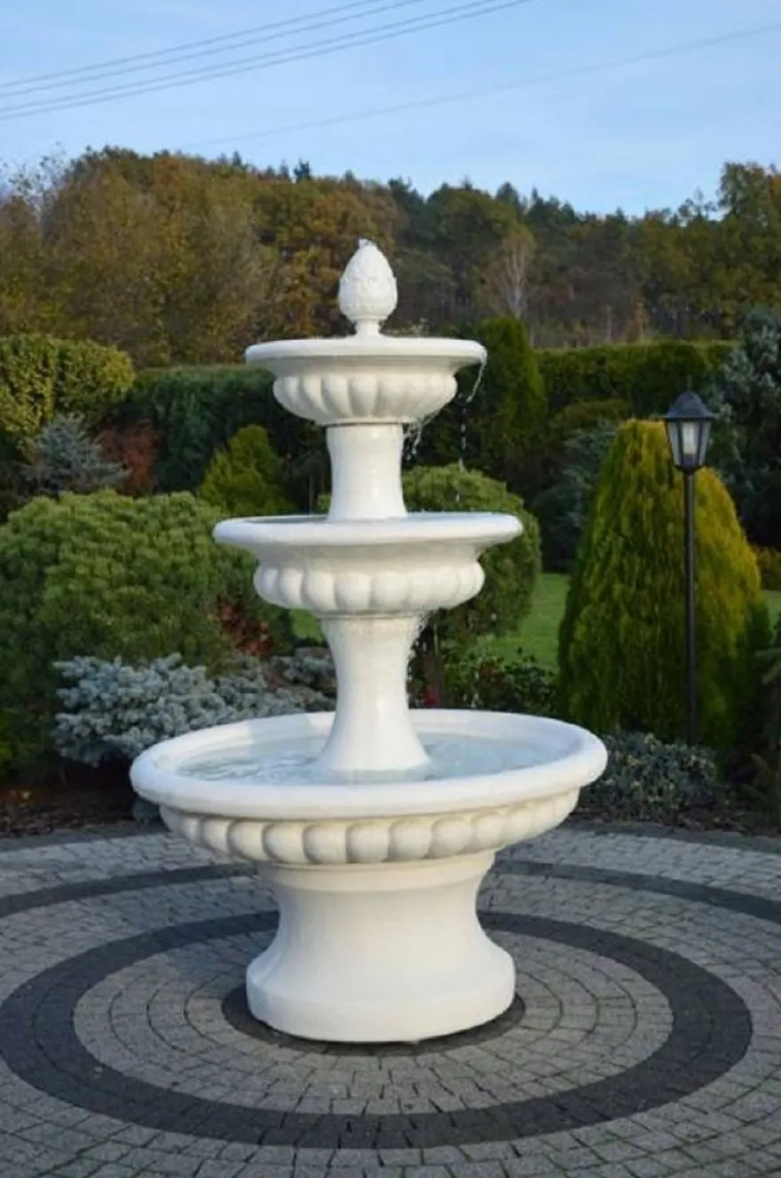 Casa Padrino Barock Springbrunnen Weiß Ø 120 x H. 186 cm - Prunkvoller Gartenbrunnen im Barockstil - Runder Gartendeko Stein Brunnen - Barock Garten Deko Accessoires