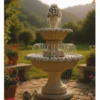 Casa Padrino Barock Springbrunnen mit Wasserdüsenring Beige Ø 153 x H. 270 cm - Prunkvoller Gartenbrunnen - Garten & Terrassen Deko