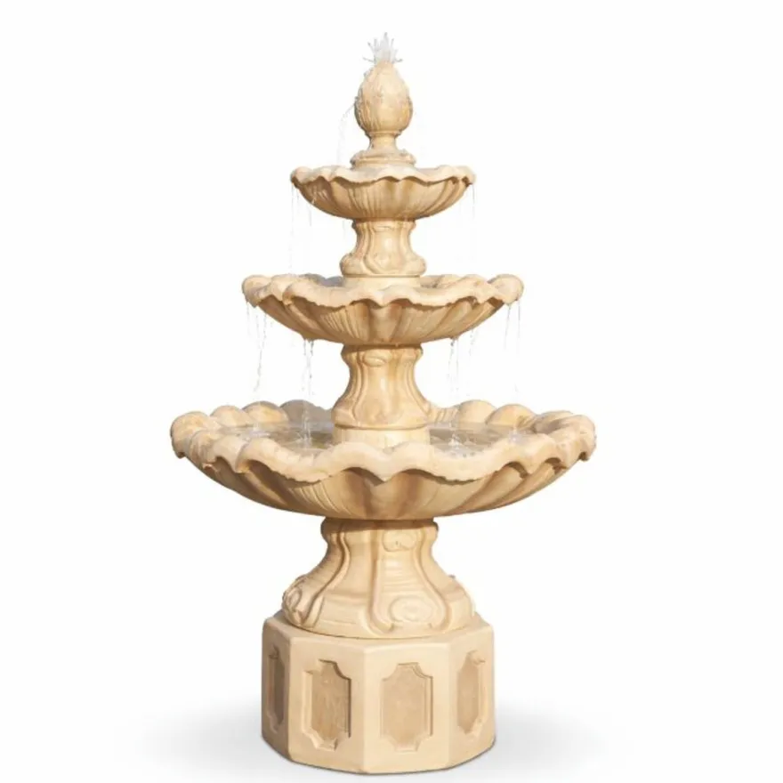 Casa Padrino Barock Springbrunnen Beige Ø 89 x H. 172 cm - Prunkvoller Gartenbrunnen