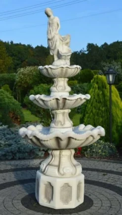 Casa Padrino Barock Springbrunnen Grau / Weiß Ø 89 x H. 180 cm - Prunkvoller Gartenbrunnen im Barockstil - Runder Gartendeko Stein Brunnen - Barock Garten Deko Accessoires