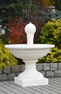 Casa Padrino Barock Springbrunnen Weiß Ø 102 x H. 151 cm - Prunkvoller Gartenbrunnen im Barockstil - Runder Gartendeko Stein Brunnen - Barock Garten Deko Accessoires