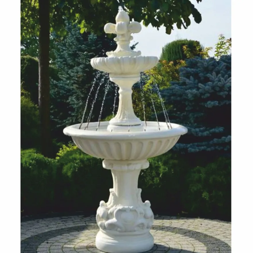 Casa Padrino Barock Springbrunnen Weiß Ø 92 x H. 181 cm - Nostalgischer Gartenbrunnen