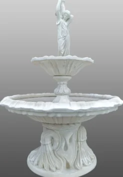 Casa Padrino Barock Springbrunnen Mädchen mit Krug Ø 145 x H. 215 cm - 2-Stufiger Gartenbrunnen