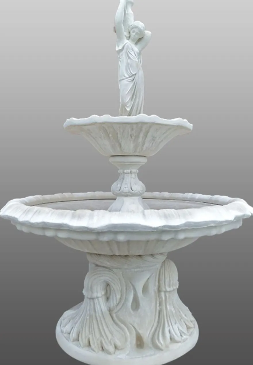 Casa Padrino Barock Springbrunnen Mädchen mit Krug Ø 145 x H. 215 cm - 2-Stufiger Gartenbrunnen
