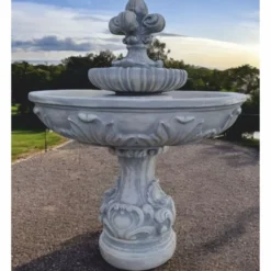 Casa Padrino Barock Springbrunnen Lilie Grau Ø 108 x H. 136 cm - Barock Garten Deko Brunnen