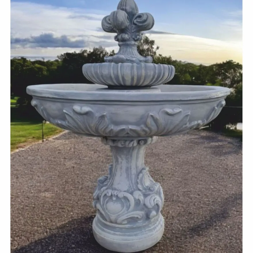 Casa Padrino Barock Springbrunnen Lilie Grau Ø 108 x H. 136 cm - Barock Garten Deko Brunnen