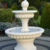 Casa Padrino Barock Springbrunnen Weiß Ø 120 x H. 163 cm - Prunkvoller Gartenbrunnen im Barockstil - Runder Gartendeko Stein Brunnen - Barock Garten Deko Accessoires
