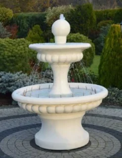 Casa Padrino Barock Springbrunnen Weiß Ø 120 x H. 163 cm - Prunkvoller Gartenbrunnen im Barockstil - Runder Gartendeko Stein Brunnen - Barock Garten Deko Accessoires
