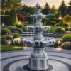Casa Padrino Barock Springbrunnen Lilie Grau Ø 89 x H. 172 cm - Garten Deko Brunnen