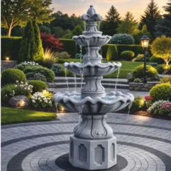 Casa Padrino Barock Springbrunnen Lilie Grau Ø 89 x H. 172 cm - Garten Deko Brunnen