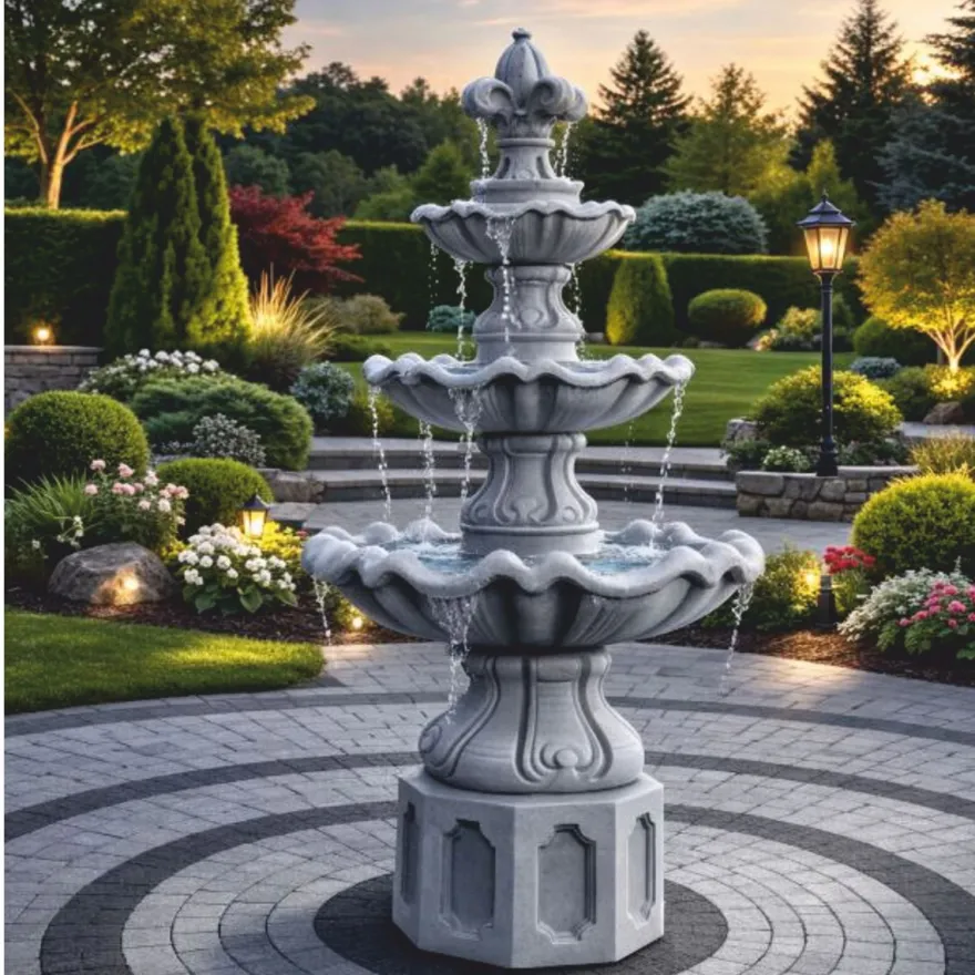 Casa Padrino Barock Springbrunnen Lilie Grau Ø 89 x H. 172 cm - Garten Deko Brunnen