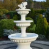 Casa Padrino Barock Springbrunnen mit 2 dekorativen Tauben Weiß Ø 120 x H. 186 cm - Prunkvoller Gartenbrunnen im Barockstil - Runder Gartendeko Stein Brunnen - Barock Garten Deko Accessoires