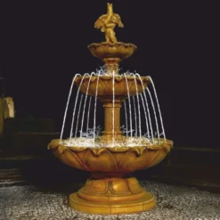Casa Padrino Barock Springbrunnen Antik Beige Ø 145 x H. 240 cm - Prunkvoller Gartenbrunnen