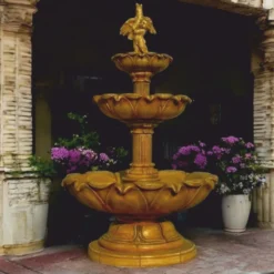 Casa Padrino Barock Springbrunnen Antik Beige Ø 145 x H. 240 cm - Prunkvoller Gartenbrunnen