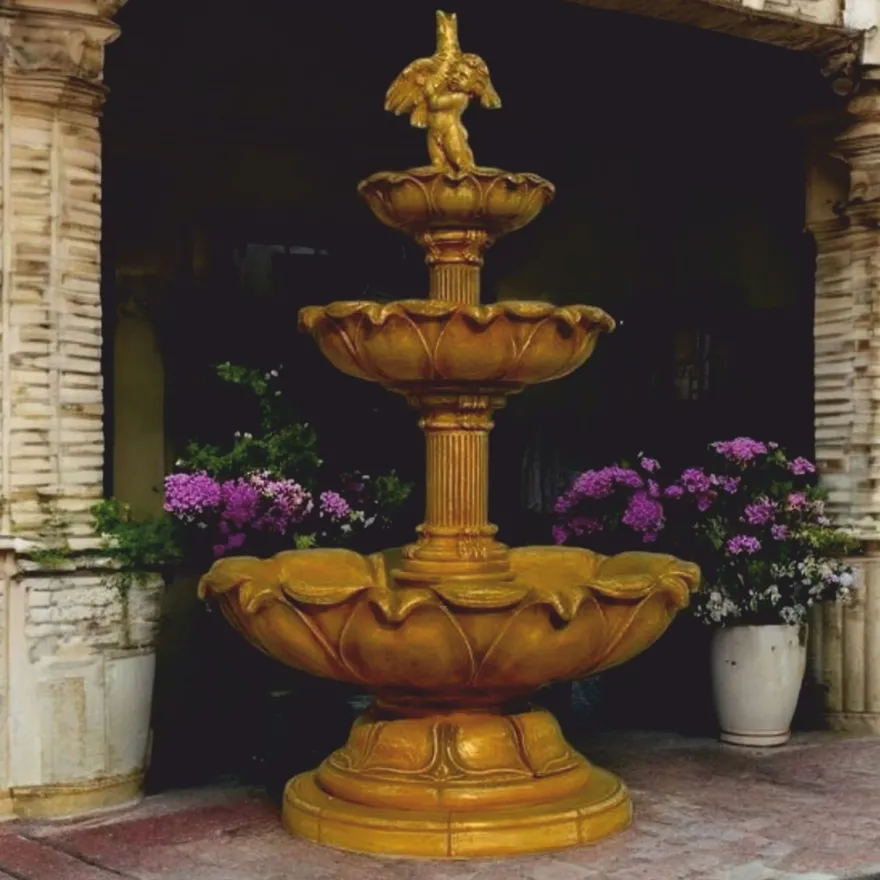 Casa Padrino Barock Springbrunnen Antik Beige Ø 145 x H. 240 cm - Prunkvoller Gartenbrunnen