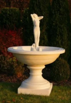 Casa Padrino Barock Springbrunnen Sandfarben Ø 102 x H. 146 cm - Prunkvoller Gartenbrunnen im Barockstil - Runder Gartendeko Stein Brunnen - Barock Garten Deko Accessoires