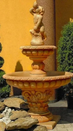 Casa Padrino Barock Springbrunnen Beige Ø 114 x H. 185 cm - Prunkvoller Gartenbrunnen - Gartendeko Brunnen - Barock Garten Deko Accessoires