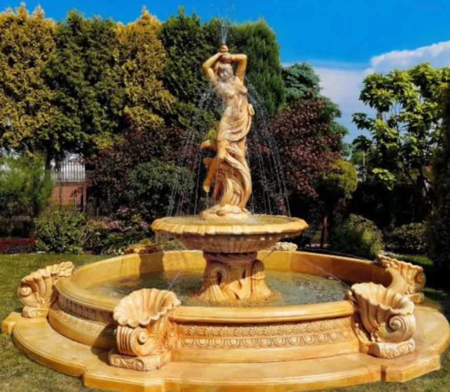 Casa Padrino Barock Springbrunnen Ø 445 x H. 234 cm - Prunkvoller Gartenbrunnen mit Meermuschel Wasserspeier