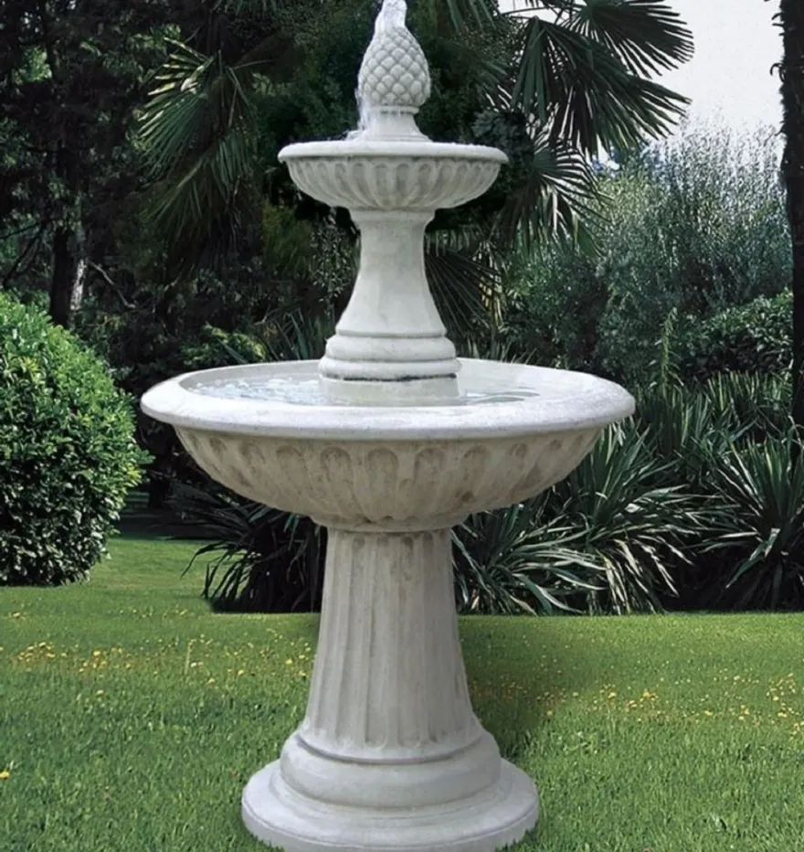 Casa Padrino Barock Springbrunnen Grau Ø 93 x H. 150 cm - Runder Gartenbrunnen - Made in Italy